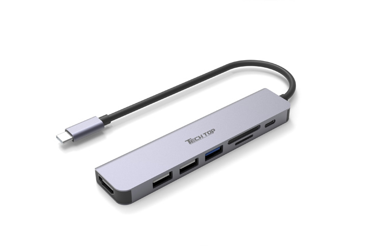 H1118A: USB3.2 5Gbps Type-C to HDMI + PD100W + SD/Micro SD2.0 + 3*USB-A Hub